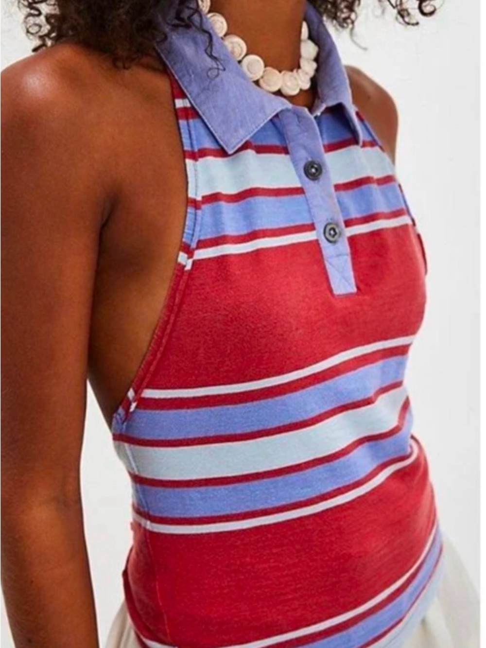 Free People Is It Time Striped Halter Polo Tank